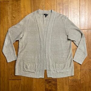 Talbots Linen Tan Cardigan Relaxed Fit Size L Petite Coastal Nautical Beach